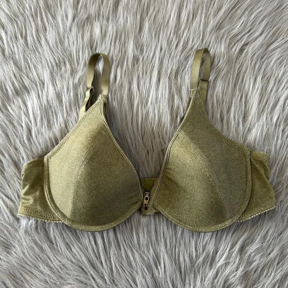 No Boundaries Lightly Lined Bra Women Juniors Size 36C Green Zipper Back Closure